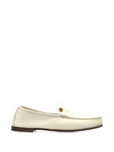 Versace Guanto Leather Loafers In Neutral
