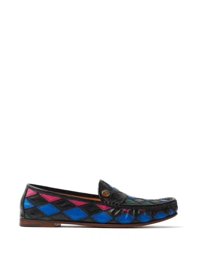 Versace Guanto Leather Patchwork Loafers In Black