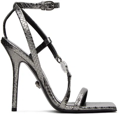 Versace Gunmetal Crystal Medusa '95 Heeled Sandals In 1e88e-anthracite-rut