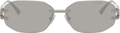 Versace Gunmetal Logo Plaque Sunglasses In Gray