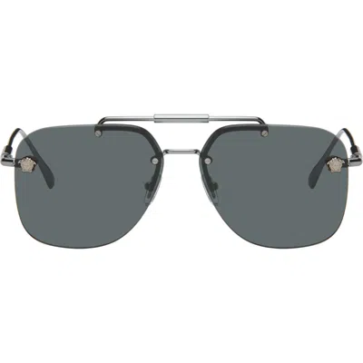 Versace Gunmetal Medusa Pilot Sunglasses