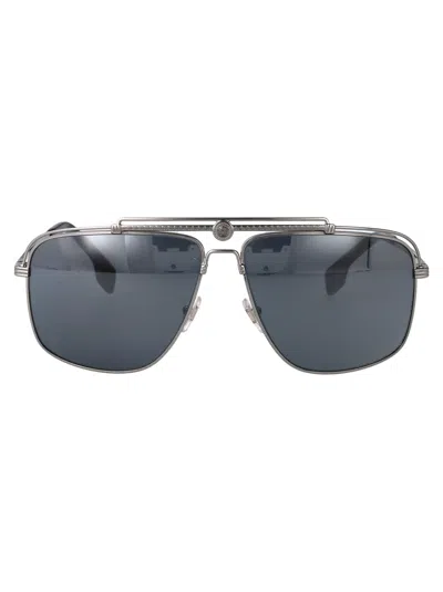 Versace Gunmetal Metal Sunglasses In Blue