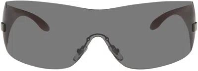 Versace Gunmetal Wraparound Sunglasses In Gray