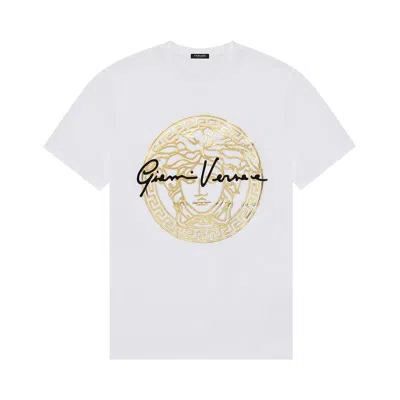 Pre-owned Versace Gv Signature Medusa T-shirt 'white/gold/black' | Women's Size 42