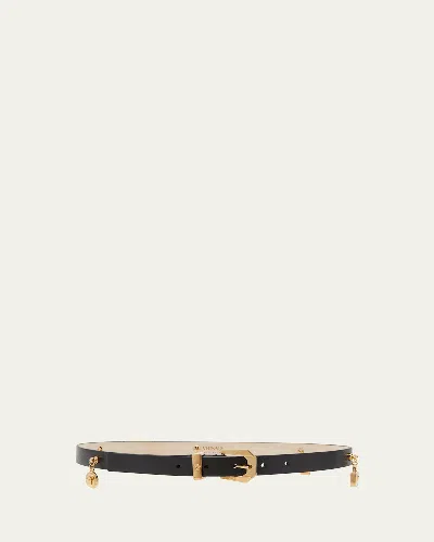Versace H20 Medusa Charm Leather & Brass Belt In Black  Gold