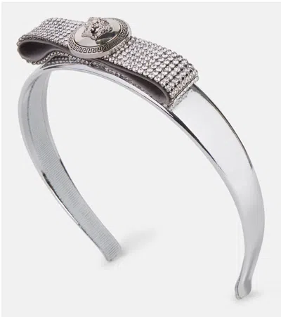 Versace Haarreif Biggie Medusa Aus Metallic-leder In Silber