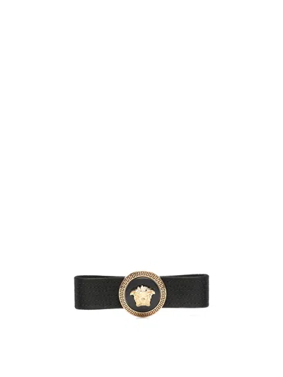 Versace Medusa-plaque Decorative-stitch Hairpin In Black