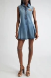 Versace Half-zip Sleeveless Washed Denim Dress In Medium Blue