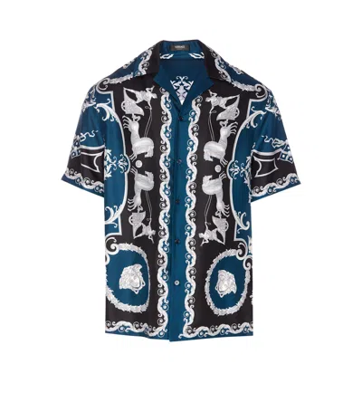 Versace Hall Of Heroes Print Shirt In Blue