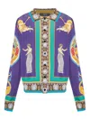 Versace Hall Of Statues Silk Cardigan In Purple