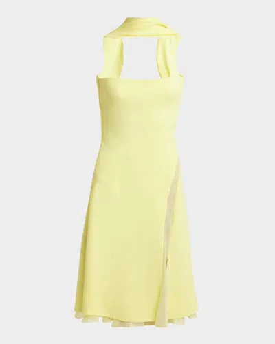 Versace Scarf-effect Cutout Chiffon-trimmed Silk-cady Mini Dress In Yellow