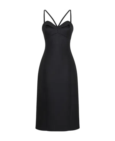 Versace Silk Midi Dress With Heart Collar In Black