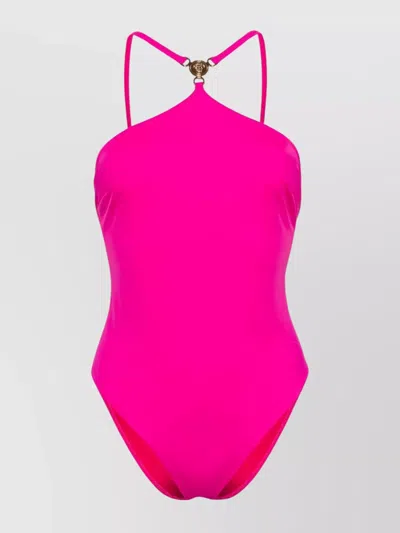 Versace Halterneck High Cut Ring Detail Swimsuit In Pink