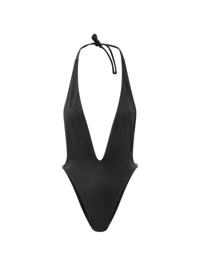 Versace Halterneck Plunge-neck Swimsuit In Black
