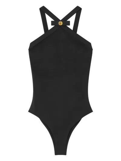 Versace Halterneck Swimsuit With Medusa Head Motif In Black