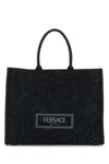 Versace Athena Floral Embroidered Shopping Bag In Black