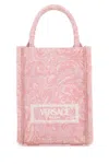 Versace Borsa A Mano Athena Mini In Tessuto Ricamato Donna In Pink