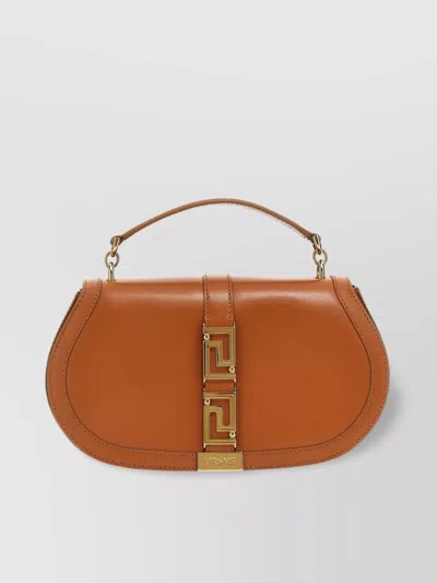 Versace Handle Bag With Gold Hardware And Strap In Brown