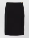 Versace Tailored Stretch Wool Midi Skirt With Logo Detail