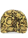 Versace Men Printed Polyester Baseball Cap In Black+gold