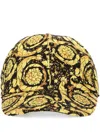 Versace Men Printed Polyester Baseball Cap In Black+gold