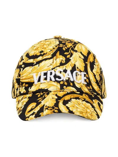 Versace Barocco Pattern-print Cap In Gold