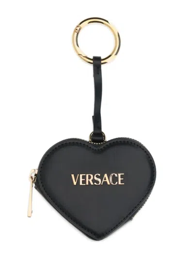 Versace Heart-shape Coin Purse In Black