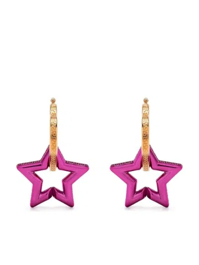 Versace Heart Star Drop-hoop Earring In Pink