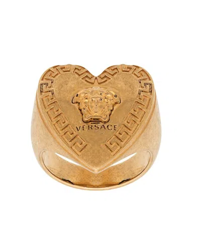 Versace Heart-shaped Medusa Pattern Ring In Gold