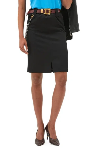 Versace Heavyweight Wool Grain De Poude Pencil Skirt In Black