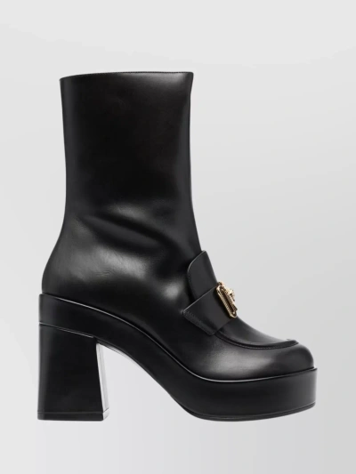 Versace Heeled Leather Ankle Boots With Platform Sole In Black