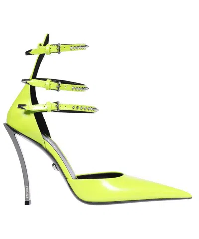 Versace Heeled Leather Sandals In Green