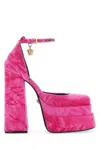 Versace Medusa Aevitas Velvet Platform Pumps In Pink