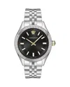 Versace Women's Hellenyium Silver Stainless Steel Bracelet Watch, 36mm In Black/silver