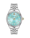 Versace Women's Hellenyium Silver Stainless Steel Bracelet Watch, 36mm In Blue/silver