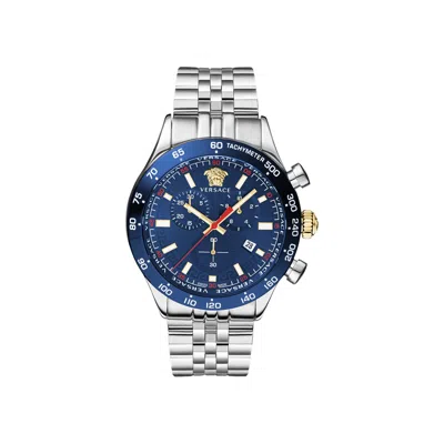 Pre-owned Versace Hellenyium Chrono Bracelet Watch 'stainless Steel' | Silver | Men's Size Onesize