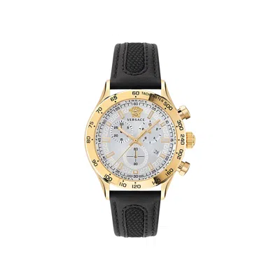 Pre-owned Versace Hellenyium Chrono Leather Watch 'gold' | Men's Size Onesize