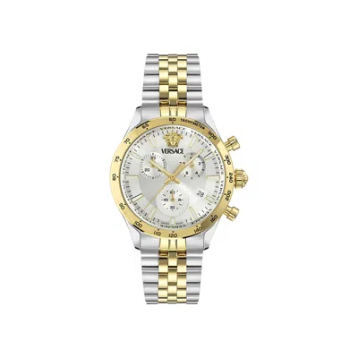 Pre-owned Versace Hellenyium Chrono Petite Bracelet Watch 'two-tone' | Gold | Men's Size Onesize