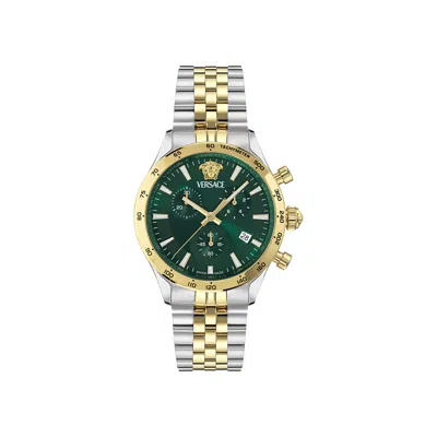 Pre-owned Versace Hellenyium Chrono Petite Bracelet Watch 'two-tone' | Gold | Men's Size Onesize