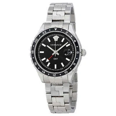 Pre-owned Versace Hellenyium Gmt Black Dial Men's Watch V11100017