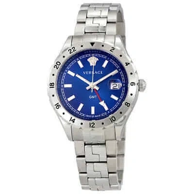 Pre-owned Versace Hellenyium Gmt Blue Dial Men's Watch V1101 0015