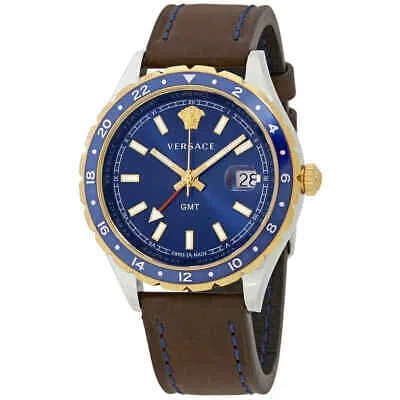 Pre-owned Versace Hellenyium Gmt Blue Dial Men's Watch V11080017