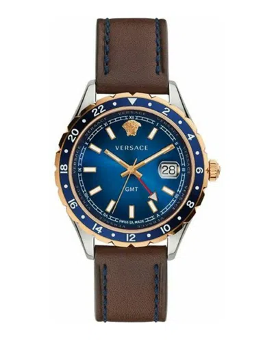 Versace Hellenyium Gmt Leather Watch In Multi