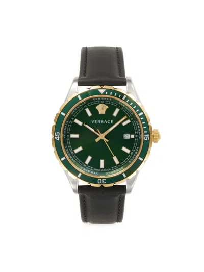 Versace Hellenyium Stainless Steel & Leather Strap Watch/42mm In Green