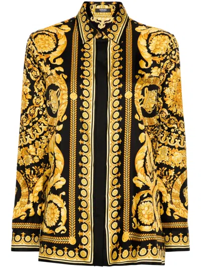 Versace Black And Yellow Shirt With Barocco Print