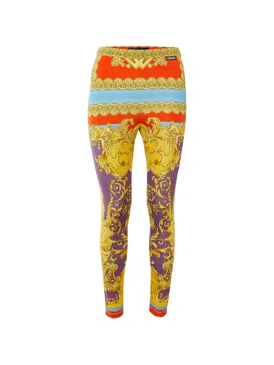 Pre-owned Versace Heritage Baroque-print Leggings In Gold