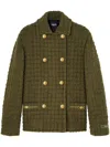Versace Heritage Texture Tweed Wool Blend Peacoat In Green
