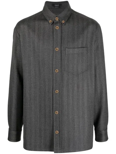 Versace Striped Loose-fit Shirt In Grey