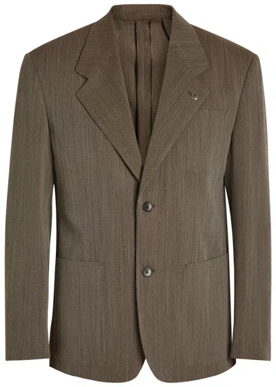 Versace Herringbone Wool Blazer In Brown