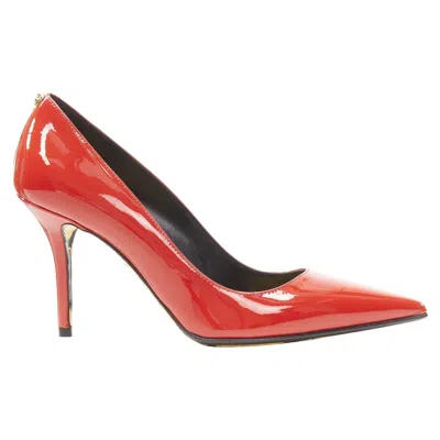 Versace Hibiscus Barocco Patent Medusa Stud Pump In Red